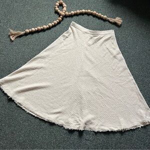 ZARA Cream White Cotton Tweed A-line Full Circl Midi Maxi Fringe Modest Skirt XL